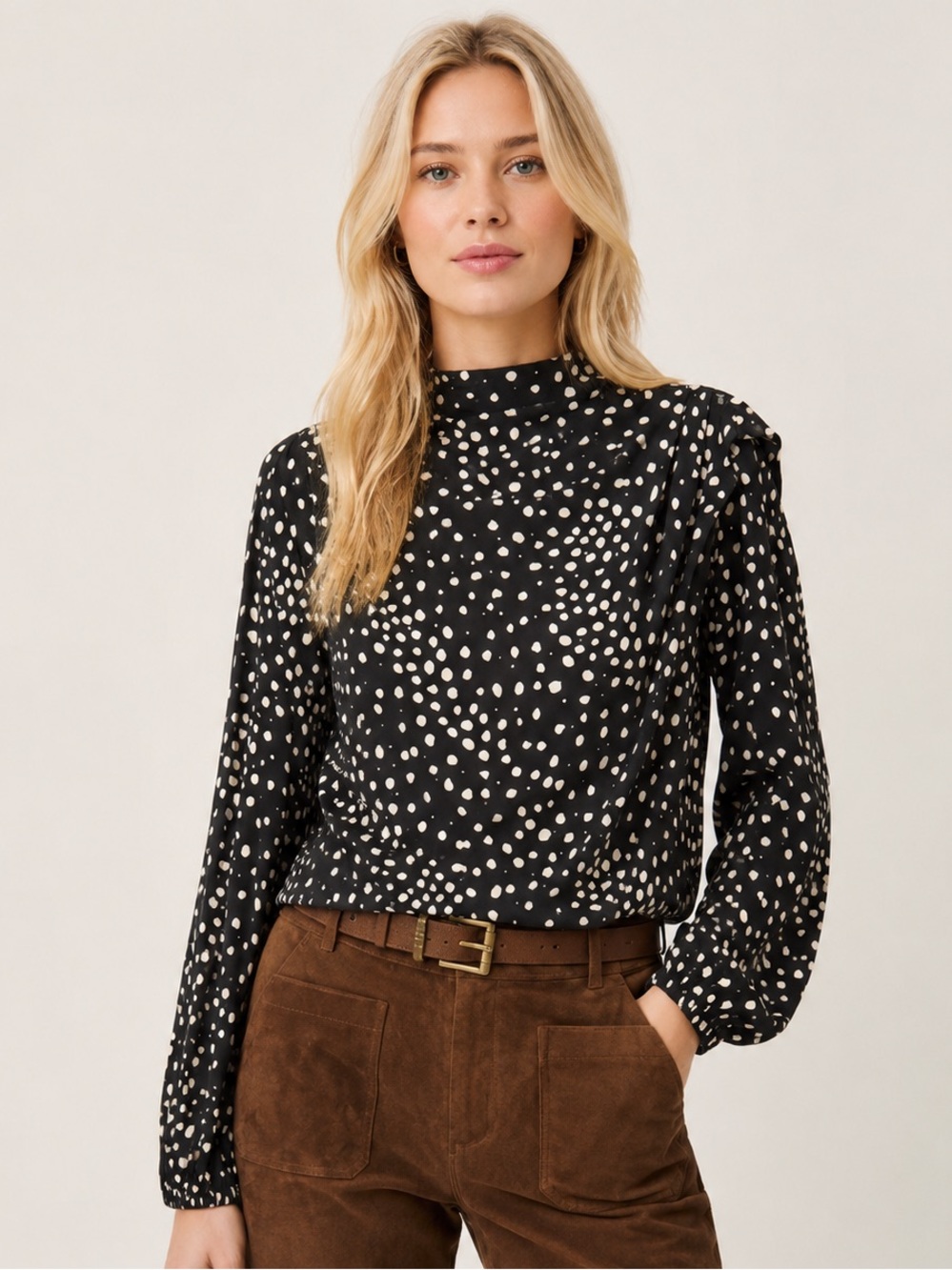 ba&sh Delphine Ink Spotted Print High Neck Blouse Size 2 NWT